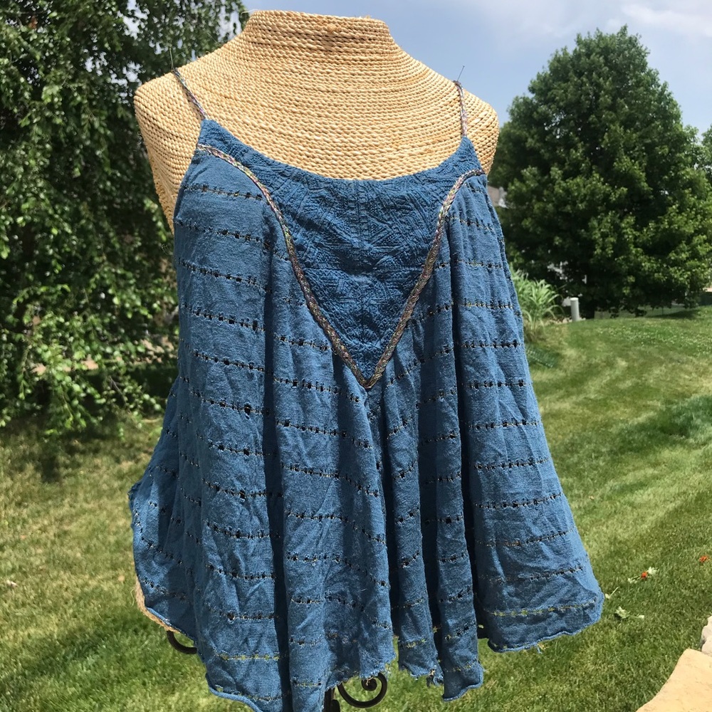 Free People blue metallic tank top
